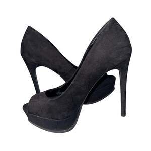 Wild Diva Lounge Black Suede Peep Toe Platform Stiletto Heels Size 9